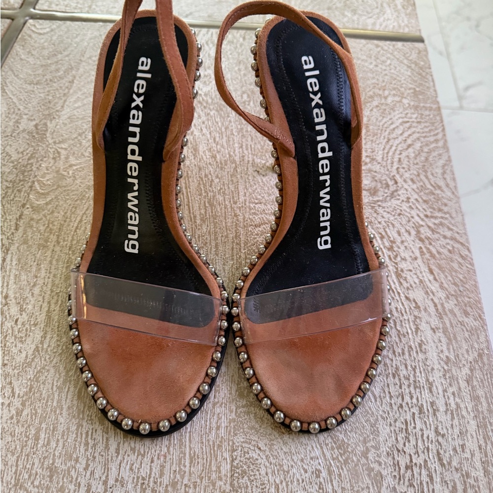 Alexander Wang Brown Studded Slingback Sandals with Clear Strap